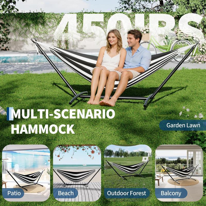 Hamaca portátil para 2 personas con soporte – Acero resistente, ahorra espacio para exteriores/patio, capacidad de 204 kg, bolsa de transporte