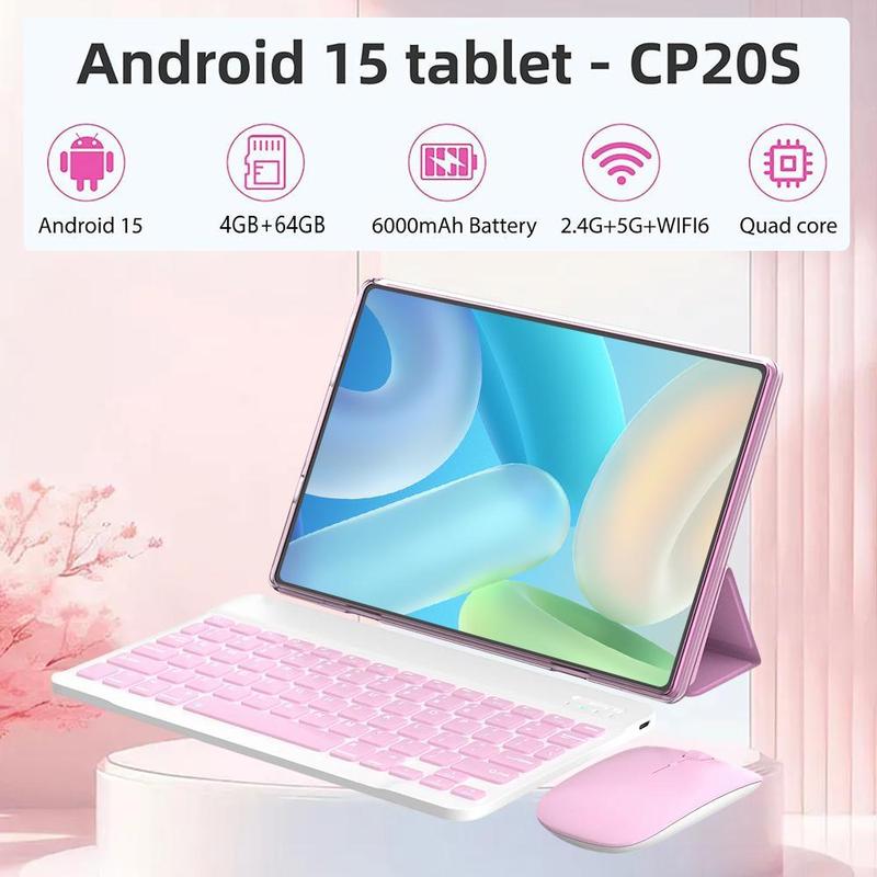 Tablet Android 15 de 10,1" con teclado, ratón, lápiz óptico, funda, adaptador USB, tarjeta Bluetooth inalámbrica, 4 GB de RAM, 64 GB de ROM, doble SIM, pantalla IPS de 1280x800, cámara de 13 MP, batería de 5000 mAh, regalo de San Valentín, pantalla, elect