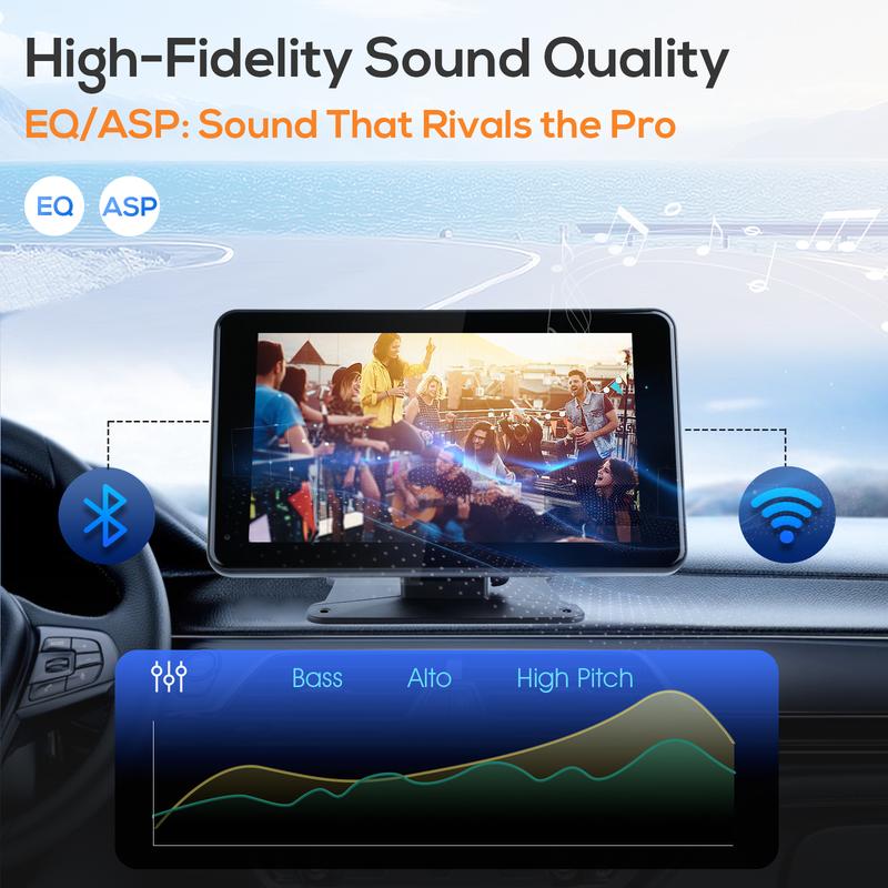 Autoestéreo inalámbrico Apple CarPlay y Android Auto de 7" (modelo 2026), pantalla táctil HD de 7", cámara de reversa, control por voz y radio FM – Ajuste universal.