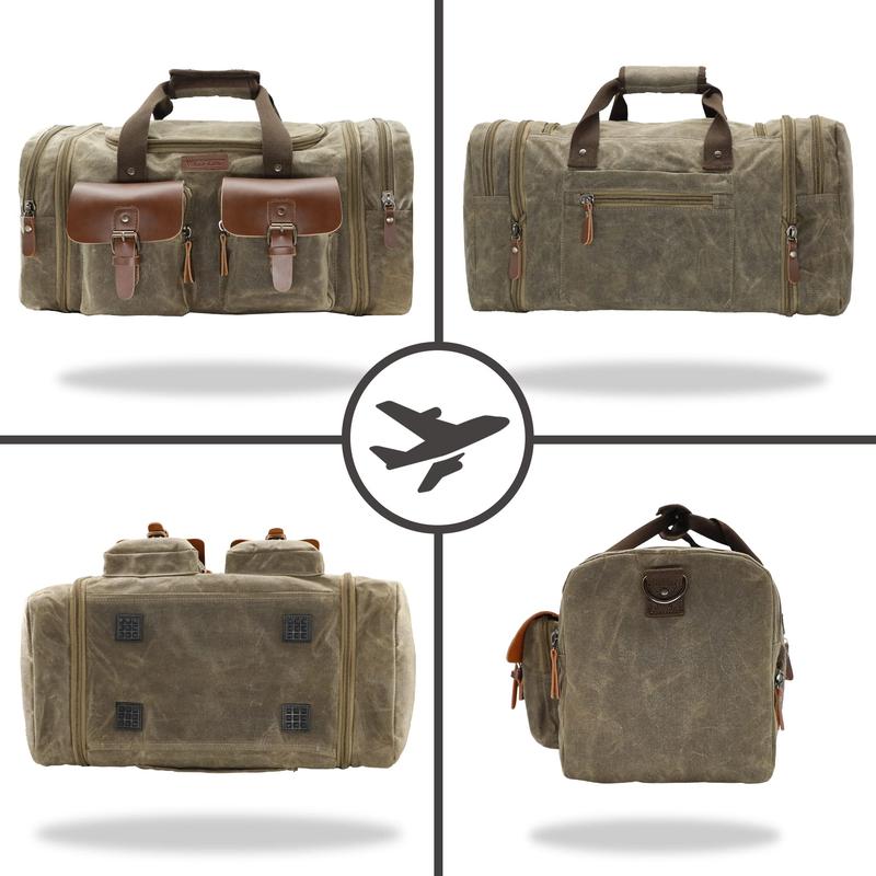 Bolsa de lona encerada vintage para hombre, grande, impermeable, de 50-60 litros, con detalles de cuero, expandible, ideal para viajar. Regalo para el Día del Padre. Ideas para regalos del Día del Padre. Regalo para papá.