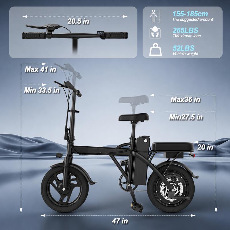 【Bicicleta eléctrica】 Bicicleta eléctrica | Potencia máxima de 750 W | Velocidad máxima de 35 km/h | Neumáticos de 35,5 cm | Autonomía de 35 a 64 km | Asiento doble | Freno monomando | Asiento regulable en altura