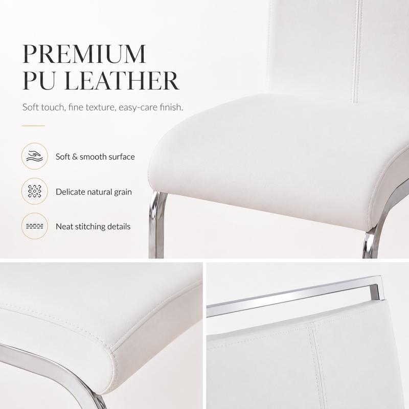 Sillas de comedor modernas, silla lateral tapizada de respaldo alto en piel sintética PU con patas de metal cromado en forma de C para comedor, cocina, tocador, patio, club, silla de oficina para invitados (juego de 4) (blanco + piel sintética PU) Sillón