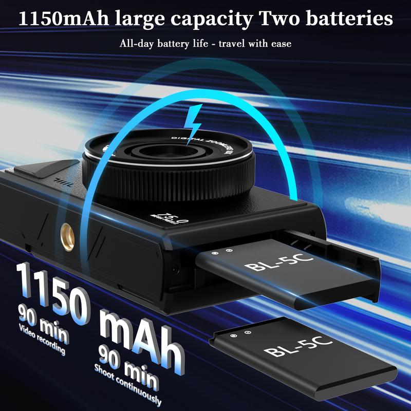 Cámara digital 5K 2026, cámara retro portátil, cámara digital de 180° con pantalla abatible, cámara para vlogging con zoom digital 18X, cámaras para fotografía, cámara de viaje compacta para adolescentes, regalos de verano