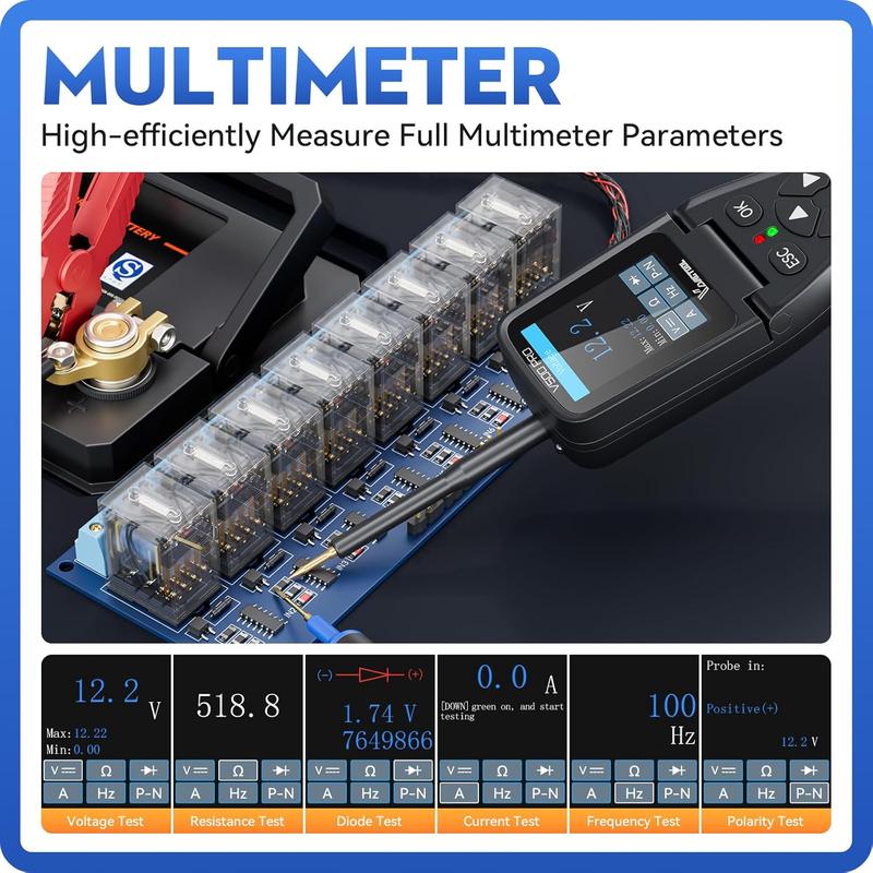Probador automotriz VDIAGTOOL V500 Pro 2026 - Probador de relés de batería automotriz, herramienta de verificación de voltaje para automóviles, sonda de circuito de 9V-30V, buscador de disyuntores, multímetro, osciloscopio, buscador de circuitos abiertos