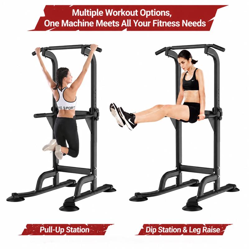 Torre de dominadas multifuncional, estación de fondos de acero resistente para entrenamiento en gimnasio en casa, altura ajustable, capacidad de peso de 150 kg (330 lbs), equipo de gimnasio en casa, acero inoxidable, 129*51*12 cm, ajustable.