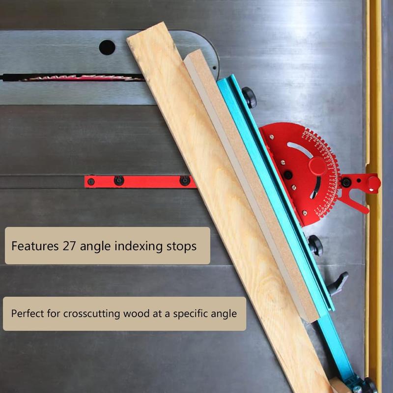 Guía de inglete de precisión roja para sierra de mesa, sierra de cinta y mesa de fresado – Guía de aluminio resistente, tope de ángulo de 45/90 grados, repuesto para trineo de corte transversal y carpintería. Regalo para el día del padre.