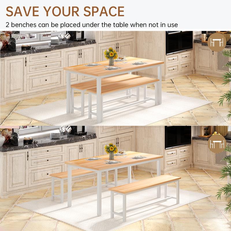 Juego de mesa de comedor moderna Recaceik de 4 piezas con 2 bancos - Muebles compactos y que ahorran espacio con estructura metálica contemporánea para cocinas modernas, apartamentos pequeños [Juego de comedor de interior], muebles para apartamentos, mueb