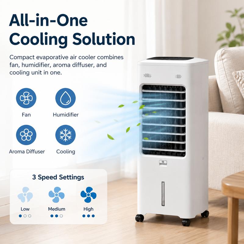 Ventilador enfriador de aire portátil - Humidificador enfriador sin ventilación de 3.5 galones con 2 cajas de hielo reutilizables, control remoto inalámbrico, temporizador programable de 9 horas, oscilación de 110°, 3 modos de enfriamiento, 4 niveles de v