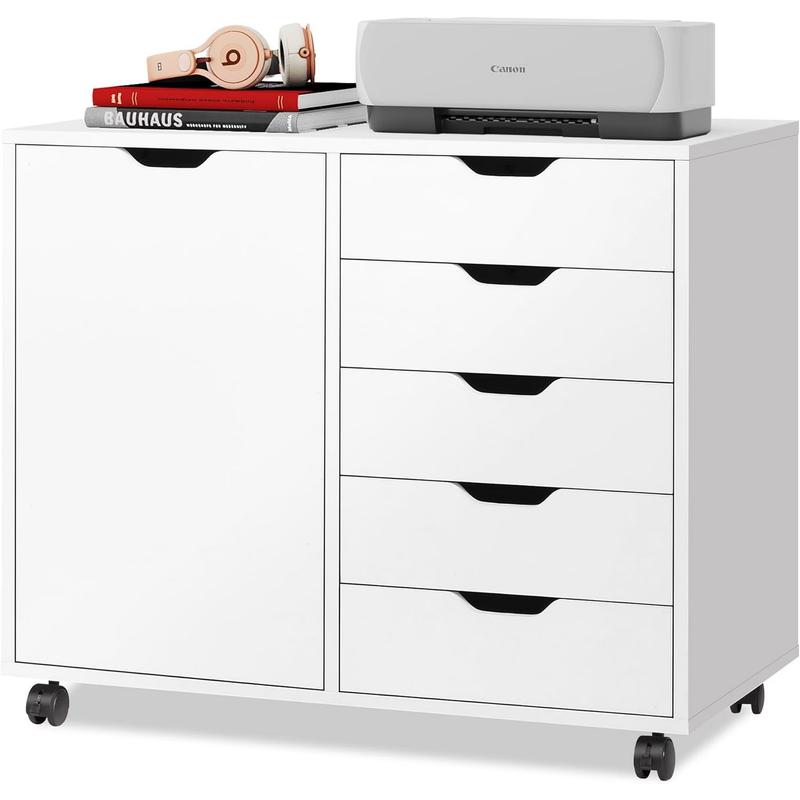 Archivador de madera con cajones, soporte móvil para impresora con estante ajustable y ruedas, estantes de almacenamiento para oficina en casa.
