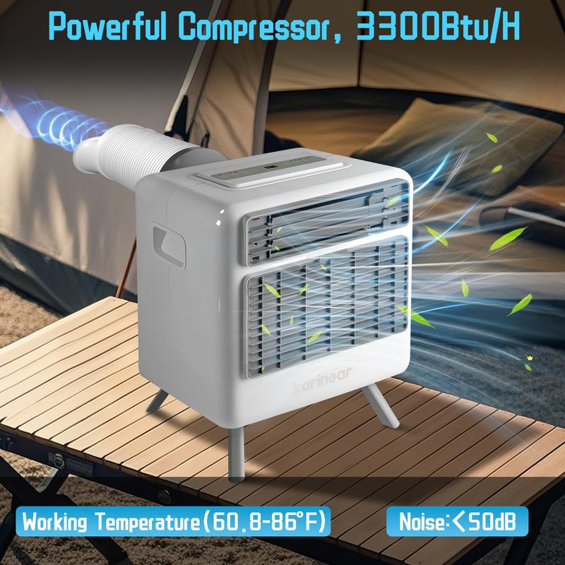Aire acondicionado portátil Karinear, 3300 BTU (5000 BTU ASHRAE), enfriamiento rápido hasta 16 °C, 3 modos de enfriamiento, temporizador de 24 horas, duradero para camping, caravana, ventilador de refrigeración de aire acondicionado, unidad de aire acondi