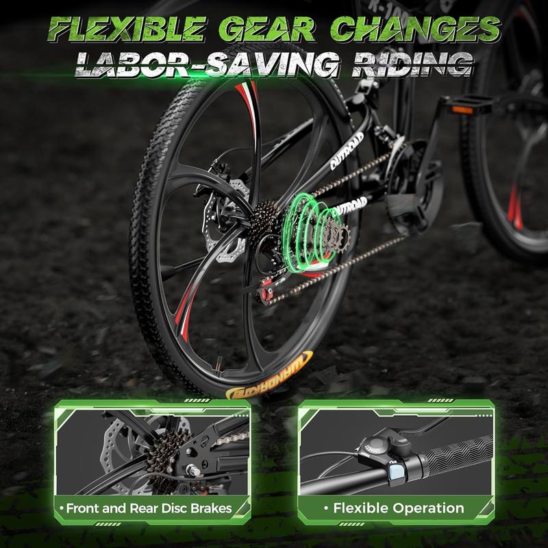 Bicicleta de montaña plegable unisex Outroad de 26 pulgadas - 21 velocidades, cuadro plegable compacto de acero de alto carbono, suspensión completa, frenos de disco dobles, bicicleta de ciclismo para adultos, negro/naranja/verde