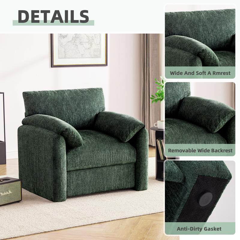 Sillón extragrande de chenilla, 98 cm de ancho, sillas auxiliares para sala de estar y dormitorio, sillón moderno, silla de lectura tapizada de mediados de siglo, silla cómoda para sala de estar, sillón individual tipo sofá