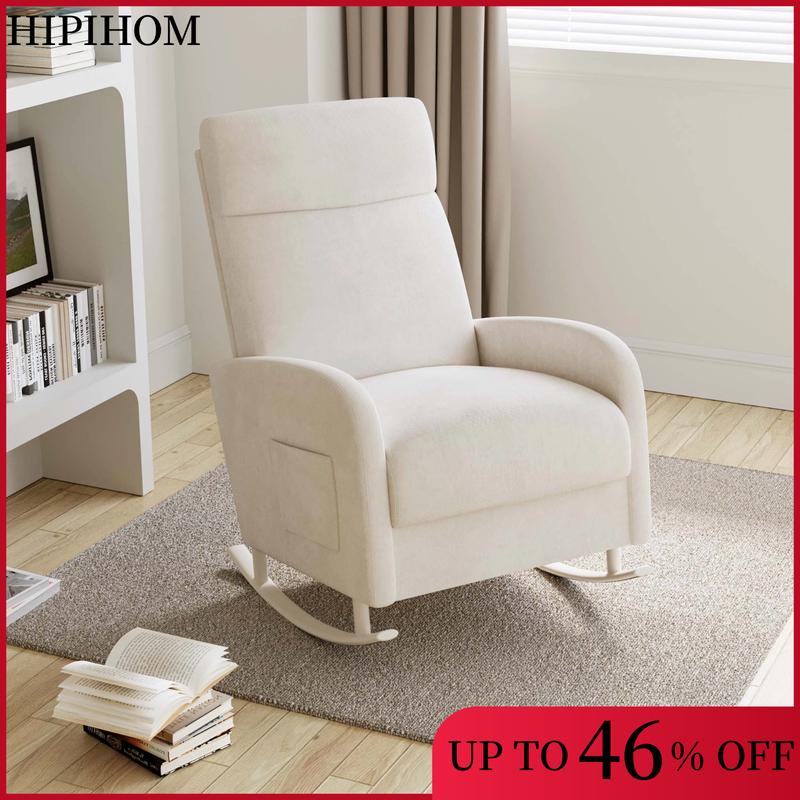 Mecedora HIPIHOM para bebé, sillón reclinable ergonómico con tapicería de tela blanca suave. Perfecta para la sala de estar, la oficina en casa, momentos de lectura y para calmar a los bebés.