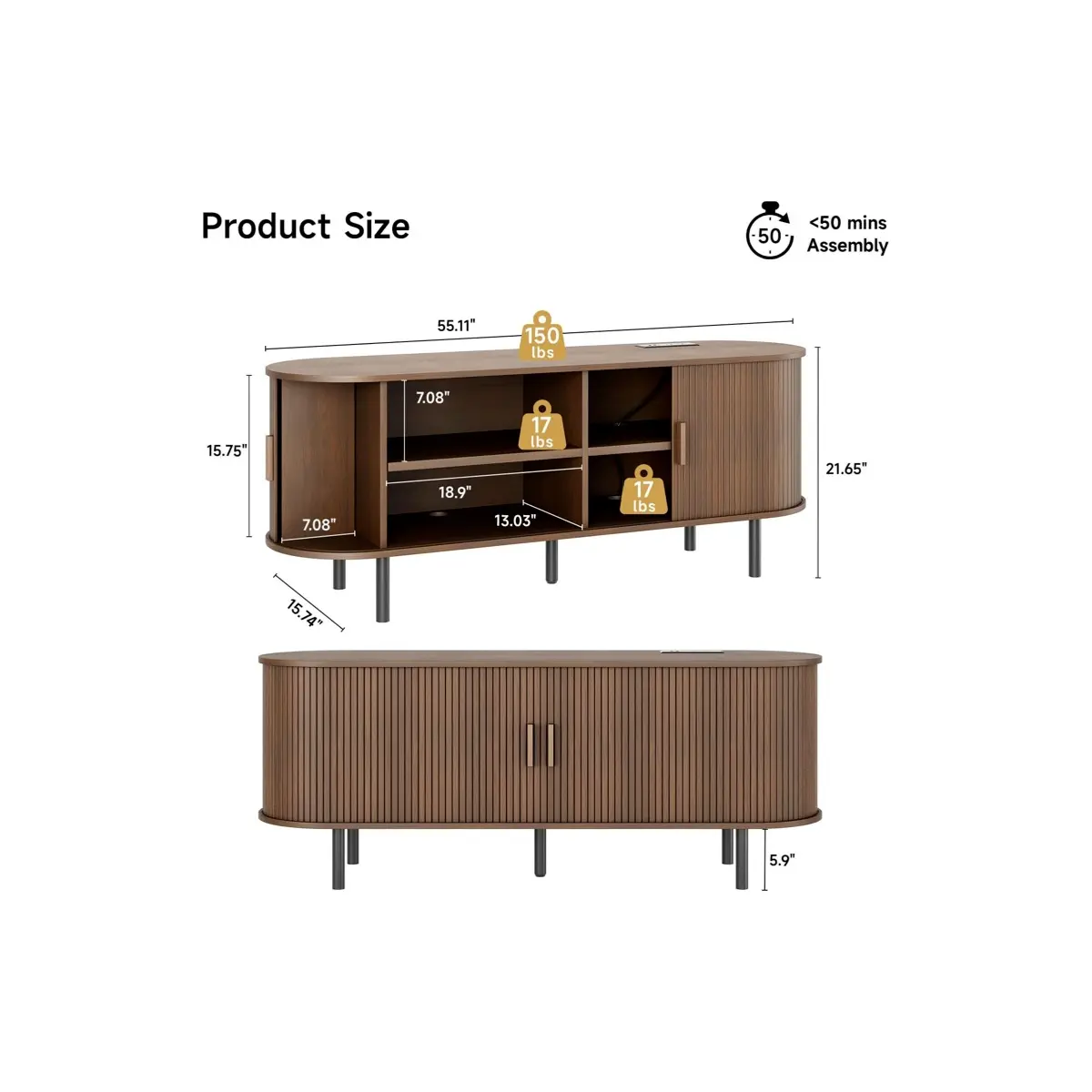Mueble para TV acanalado de 55/63 pulgadas con toma de corriente