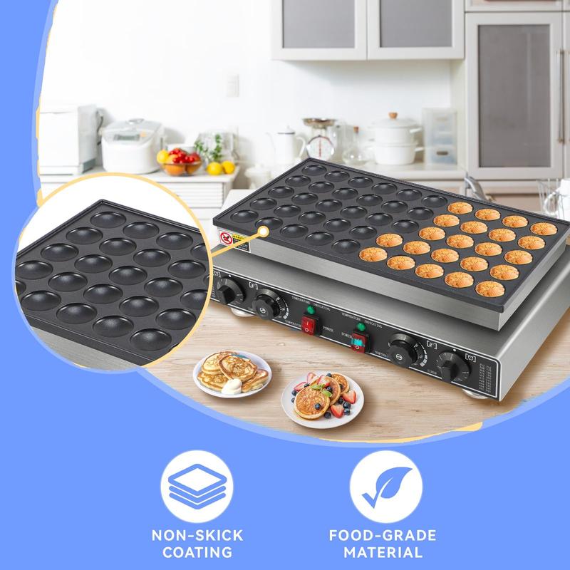Máquina comercial para hacer mini panqueques, 50 unidades, eléctrica, antiadherente, de acero inoxidable, para el hogar y restaurantes, 1800 W.