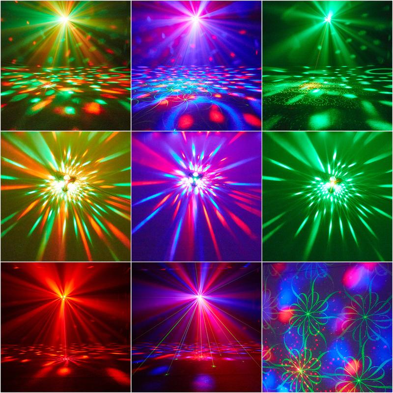 Luces de fiesta disco 4 en 1, 3 luces de discoteca RGB + luces estroboscópicas con patrón rojo y verde para fiestas en casa, habitaciones, bailes, cumpleaños, karaoke, Halloween, Navidad, bodas, espectáculos, clubes, decoración, luces de fiesta, luces de 