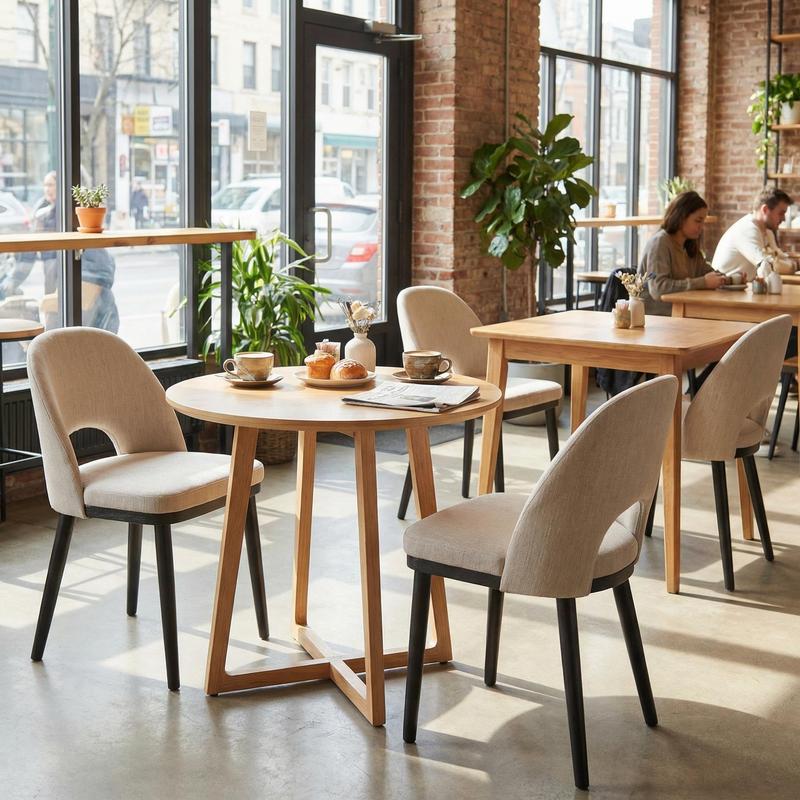 Juego de 4 sillas de comedor de madera Garvee, sillas tapizadas para cocina y comedor con respaldo curvo y patas de madera, silla de comedor moderna de tela estilo granja para restaurante/cafetería, color beige.