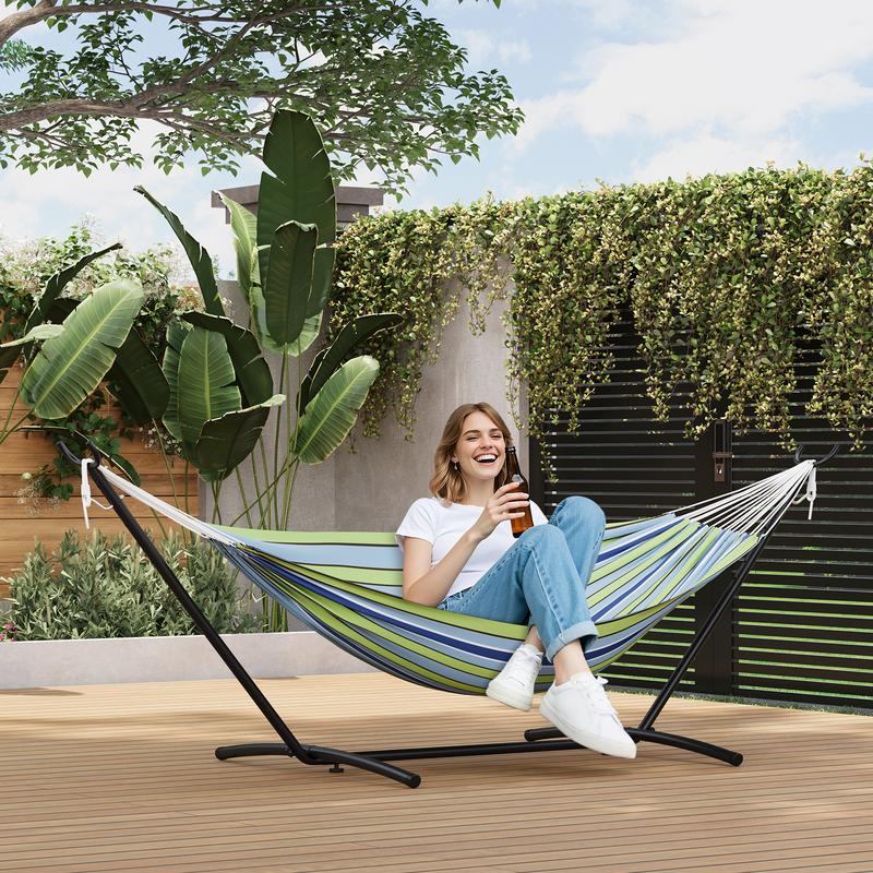 Hamaca portátil para 2 personas con soporte – Acero resistente, ahorra espacio para exteriores/patio, capacidad de 204 kg, bolsa de transporte