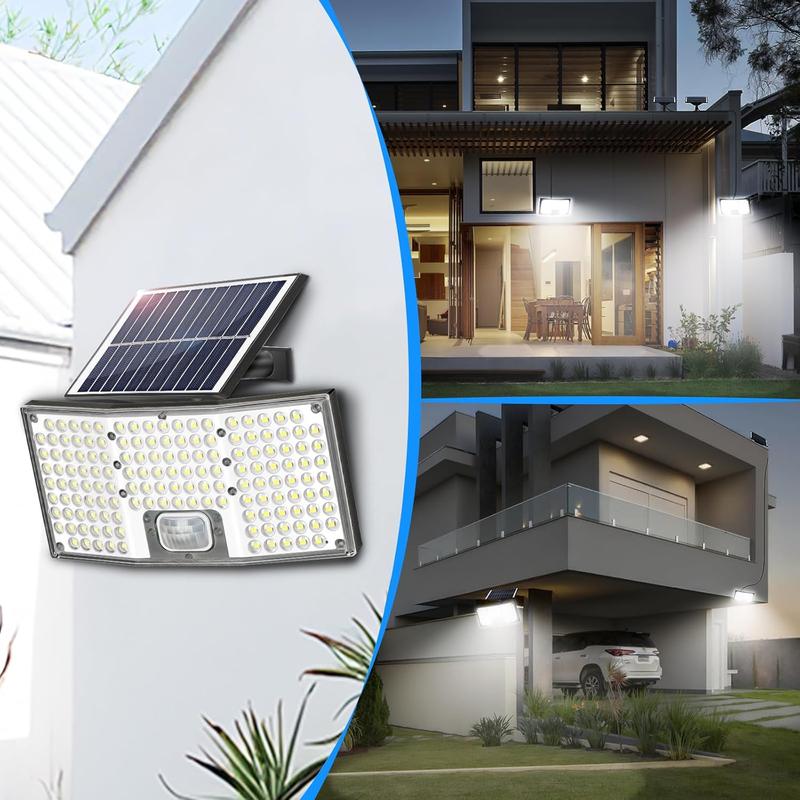 MATULSA 4/2 Luces solares con sensor de movimiento, focos LED solares con control remoto, luces de seguridad de 4000 lúmenes con sensor crepuscular, panel separado, 3 modos/IP65/cable de 5 metros, iluminación exterior para patio y garaje #SummerVibes,camp