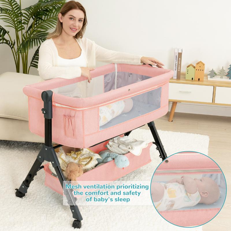 Cuna moisés para bebé, cuna para recién nacidos, cuna de colecho con cesta de almacenamiento y mosquitera, fácil de plegar, altura regulable, cuna portátil de colecho, regalo para el día de la madre