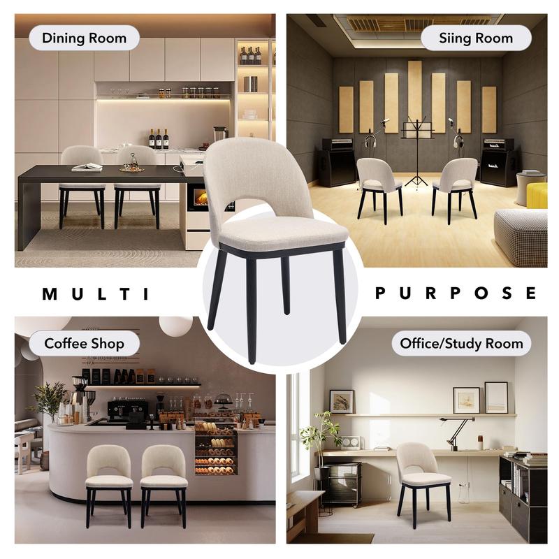 Juego de 4 sillas de comedor de madera Garvee, sillas tapizadas para cocina y comedor con respaldo curvo y patas de madera, silla de comedor moderna de tela estilo granja para restaurante/cafetería, color beige.