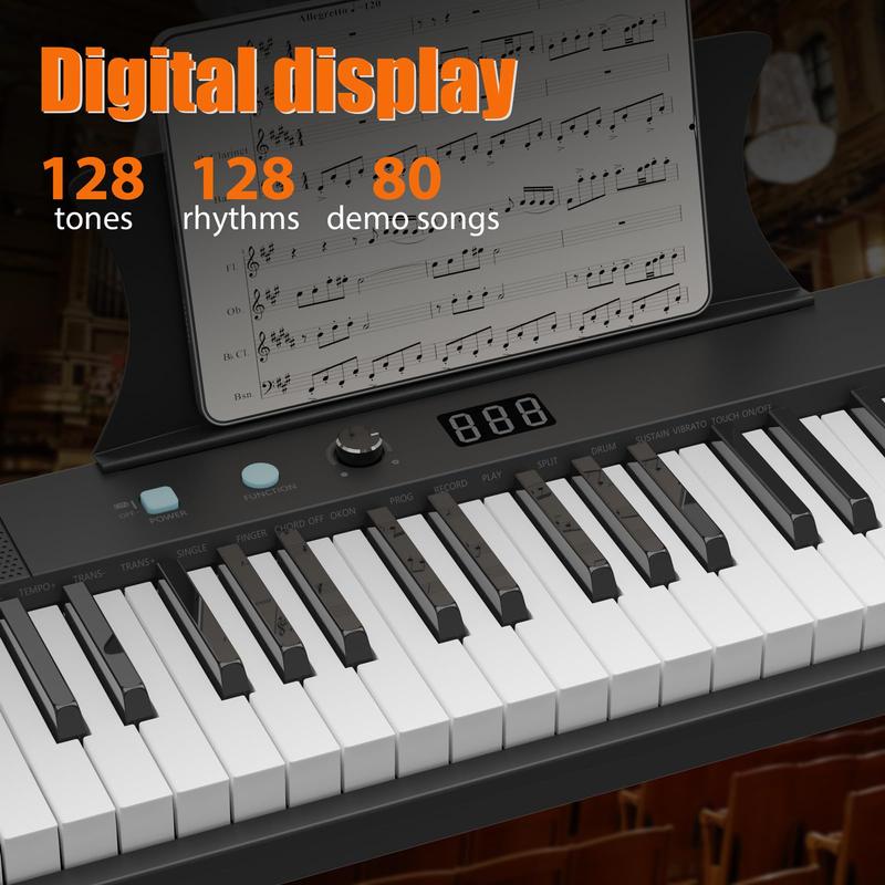 【GARVEE】Piano portátil de 61 teclas con teclas eléctricas semipesadas, altavoces integrados, pedal, fuente de alimentación, pantalla digital, 128 tonos. Ideal para principiantes y profesionales. Regalo perfecto para cumpleaños o fiestas.