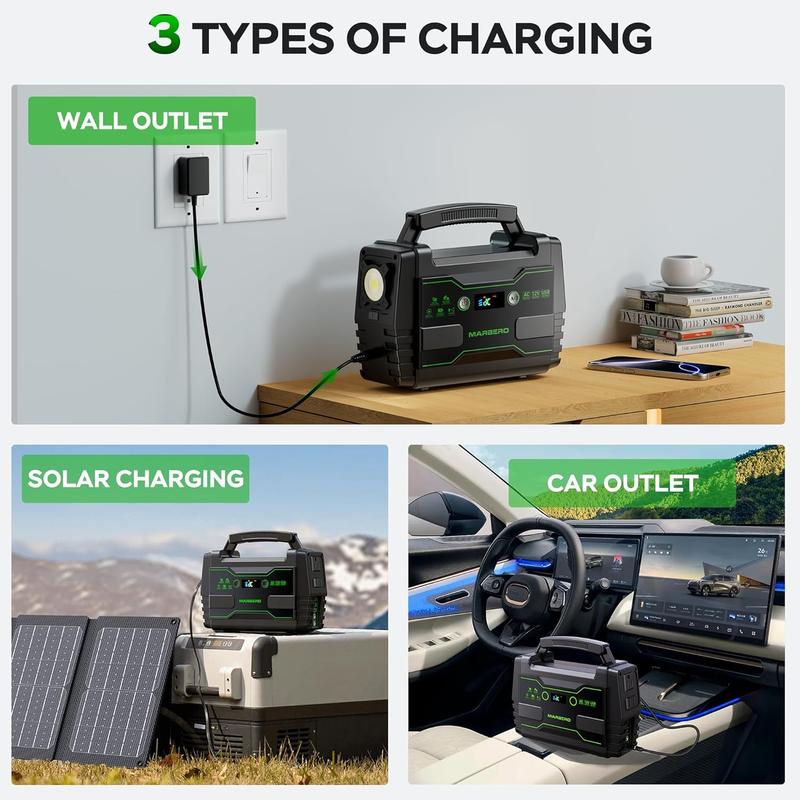 Generador solar de 155 Wh con panel solar de 30 W, estación de energía portátil con 2 tomas de corriente alterna de 100 W (pico de 150 W), 7 puertos de salida, linterna integrada para acampada, hogar y apagones, batería de alta capacidad y batería recarga