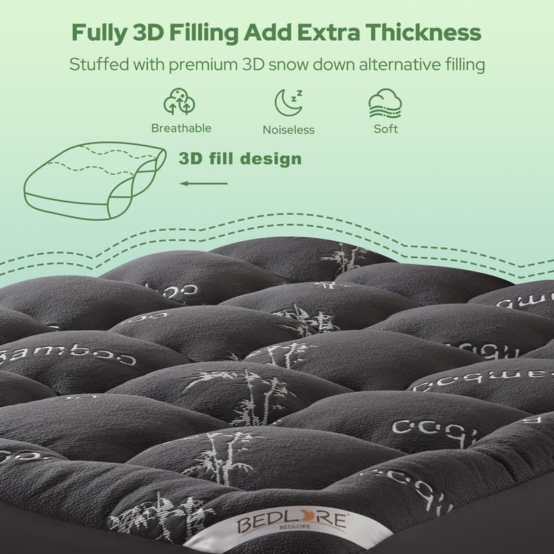 【BEDLORE】Protector de colchón grueso ajustable, capa superior acolchada y mullida, funda de colchón fresca y suave con bolsillos profundos (se adapta a colchones de 6 a 18 pulgadas), ideal para el dormitorio y el hogar.