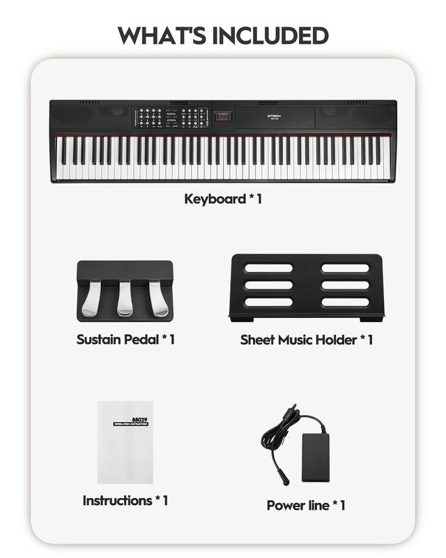 Teclado STRICH de 88 teclas contrapesadas con pedal de sustain, piano digital con acción de martillo, altavoces integrados de 2x15W, teclado de piano eléctrico de tamaño completo compatible con conexión USB-MIDI/inalámbrica, SDP-120 Regalo para el Día del