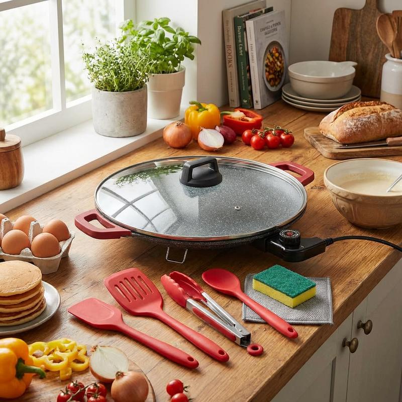 Parrilla eléctrica coreana portátil extragrande mejorada AORAN KITCHEN de 1800 W con bandeja para hornear antiadherente sin humo, control de temperatura ajustable, bandeja universal para asar, adecuada para cocinar en casa.