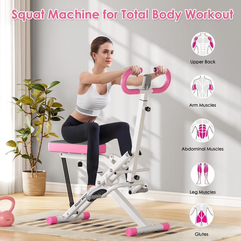 Máquina de sentadillas Dland para glúteos, resistencia ajustable, equipo de ejercicio plegable, máquina de ejercicios para piernas con capacidad de peso de 350 libras para mujeres, máquina de remo, TikTokShopBlackFriday Hiit Killer LCD Display