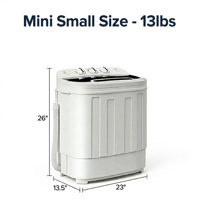 Lavadora portátil de doble tina con escurridor y secadora centrífuga - Motor silencioso, lavadora con cable ligera, tamaño compacto, enchufe estándar, lavadora portátil compacta para apartamentos (cubeta individual de 13 lb/4,5 kg/4 kg), summerwins