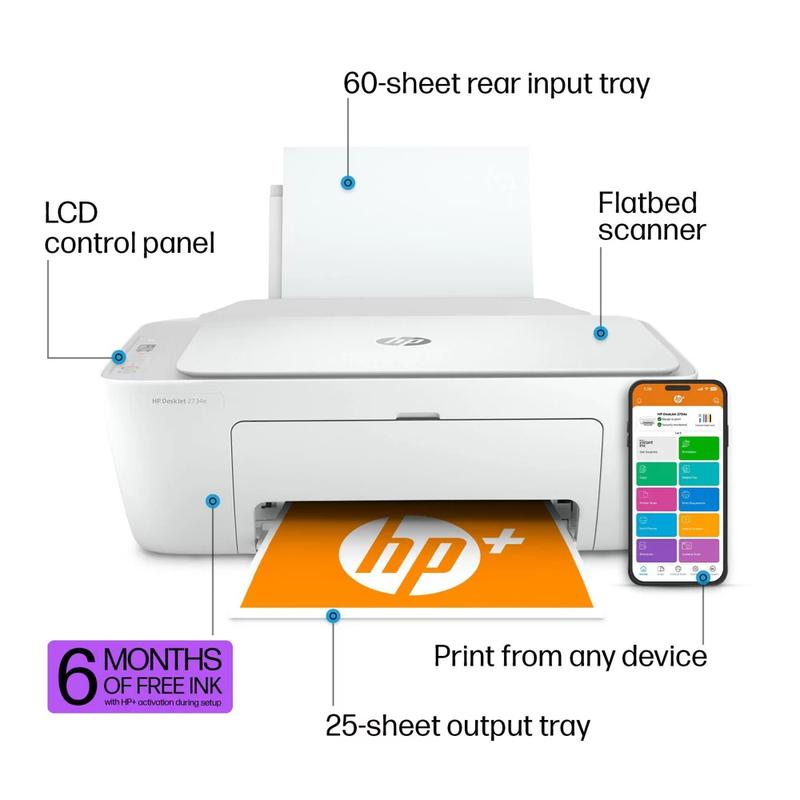 Impresora multifunción inalámbrica a color HP DeskJet 2734e con escáner, copiadora, Instant Ink y HP+ (26K72A)