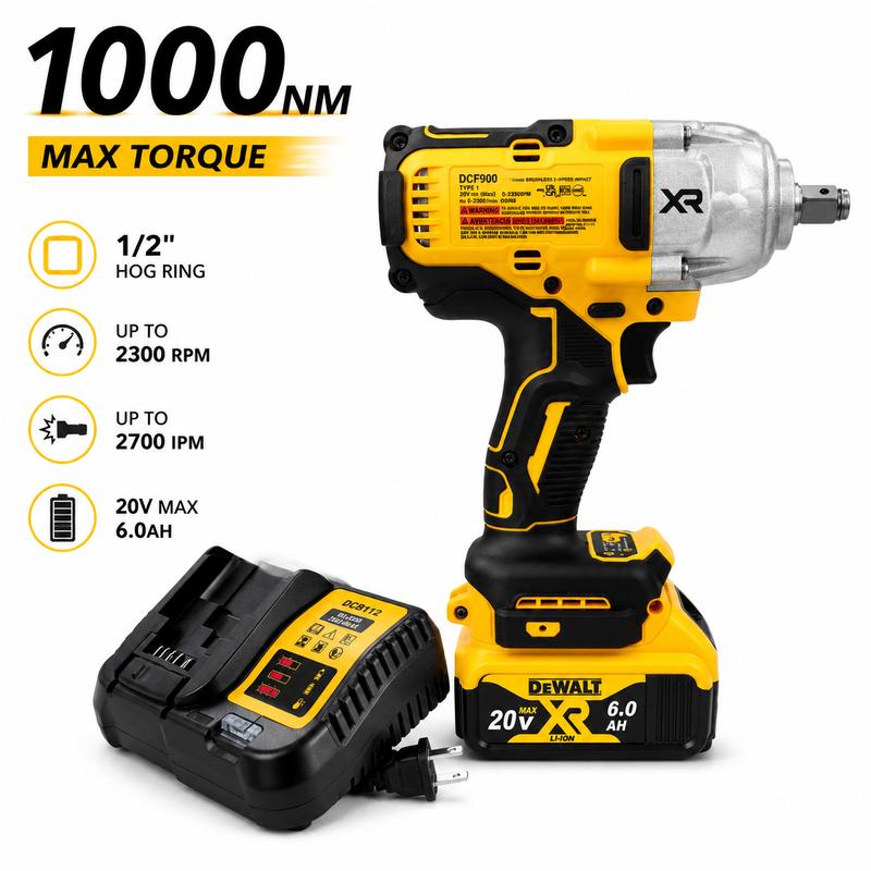 Llave de impacto DeWalt DCF900 20V Max XR sin escobillas, con yunque de 1/2 pulgada y alto par; herramienta inalámbrica de grado profesional.