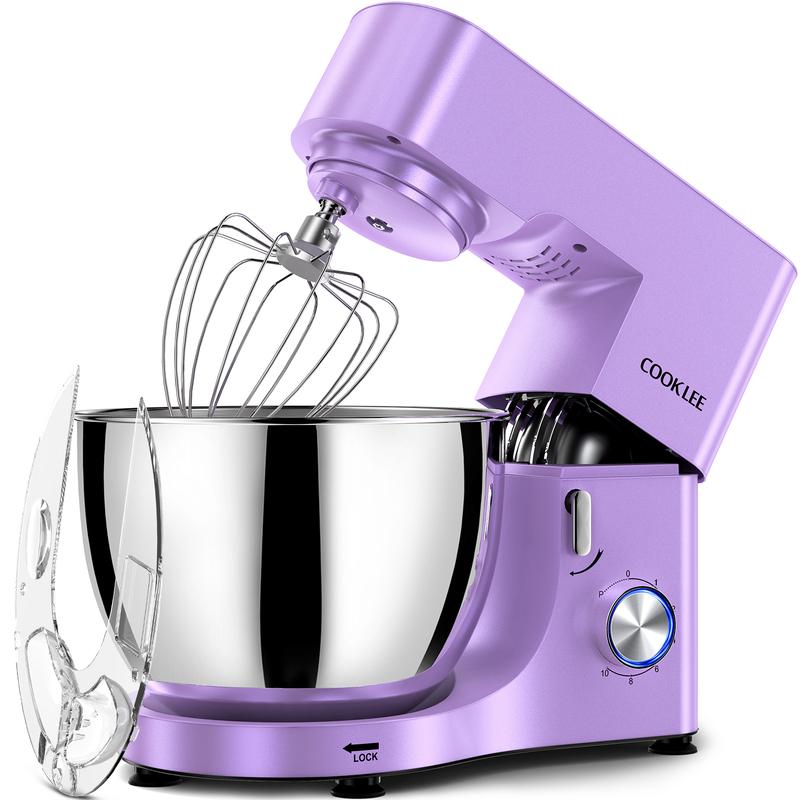 Batidora de pie COOKLEE de 9.5 cuartos y 660 W | Batidora eléctrica de cocina de 10 velocidades con accesorios aptos para lavavajillas (ganchos para masa, batidores planos, batidor de varillas, protector antisalpicaduras) | Perfecta para reposteros casero