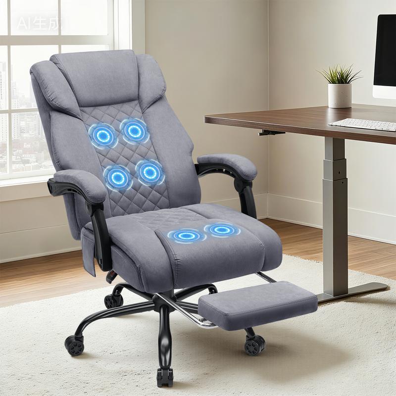 Silla de oficina con masaje HOFFREE de 181 kg con reposapiés, vibración de 6 puntos, ergonómica, ejecutiva, reclinable, con respaldo alto, color negro.