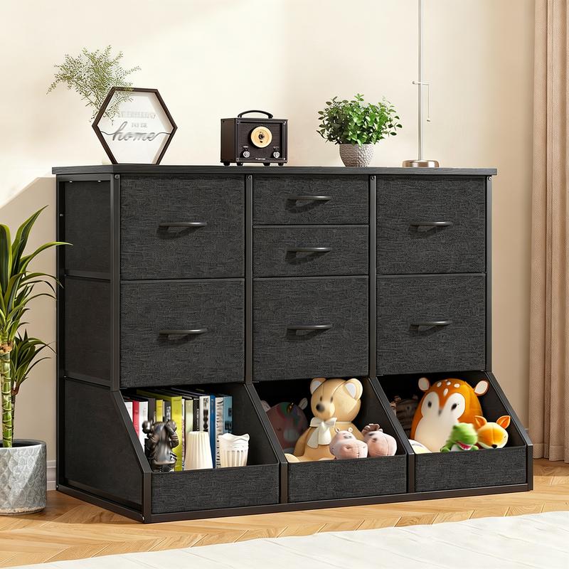 Organizador de almacenamiento Raybee de 99 cm de ancho con 7 cajones con cierre, 3 cajones con diseño de apertura espaciosa, estantería alta y librería para niños y niñas, cómoda moderna, mueble para el hogar que ahorra espacio para sala de juegos, aula, 