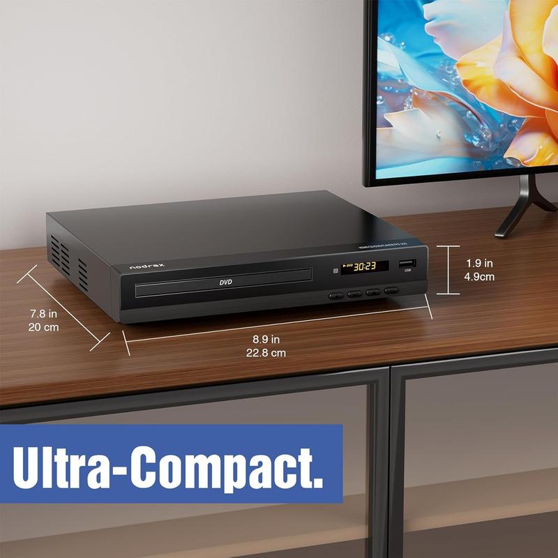 Reproductor multimedia de DVD delgado, reproductor de video HD 1080p, conexión a TV, multirregión, compatible con CD domésticos, soporte de audio digital, puerto USB, control remoto, carcasa resistente, antichoque, plug-and-play, función de presentación d