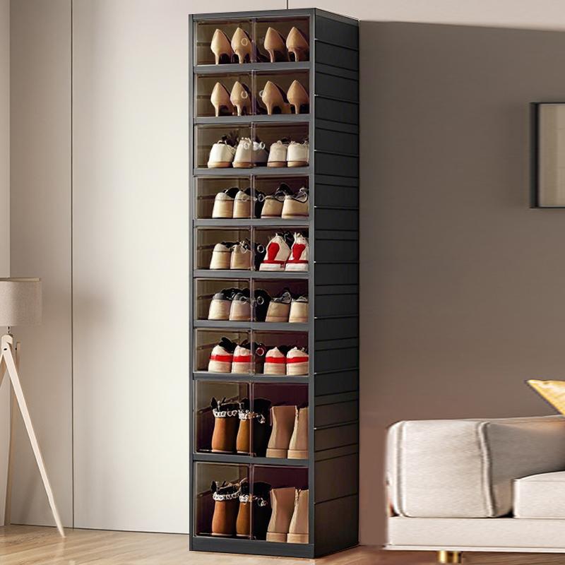 La revolución del zapatero transparente de 9 niveles de NLDD: organizador plegable y expandible para 18 pares, accesorio compacto para armario con cajas transparentes y ruedas. Organizador de zapatos de plástico Springtok con luz para armario.