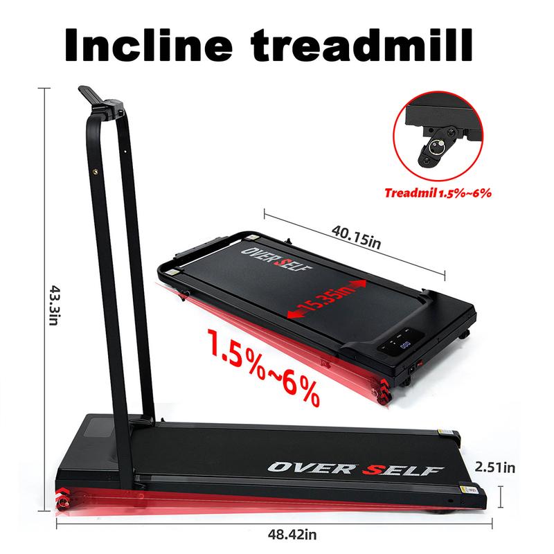 Cinta de correr plegable OVER SELF, 6.2 MPH, portátil, con control remoto y asa, fácil de guardar debajo del escritorio, equipo de gimnasio en casa, Summervibes.