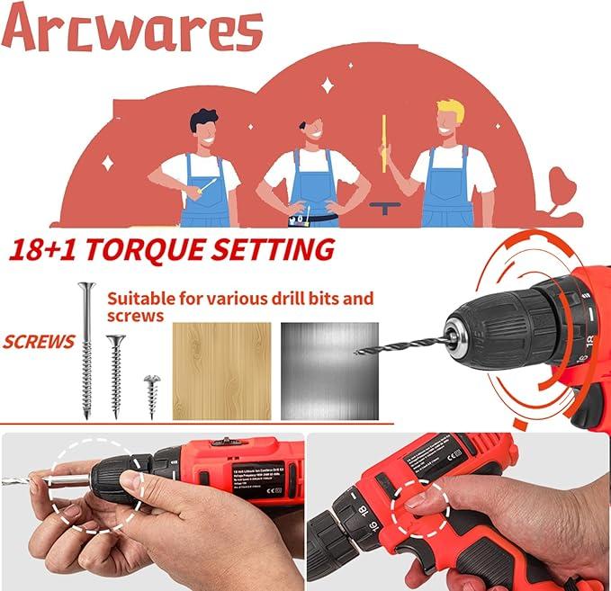 Juego de herramientas eléctricas de 799 piezas, juego de taladro eléctrico de 18 V para hombres, kits de herramientas manuales para el hogar y bricolaje, juego de taladro inalámbrico con embrague de 18+1 piezas para regalo del Día del Padre (llave métrica