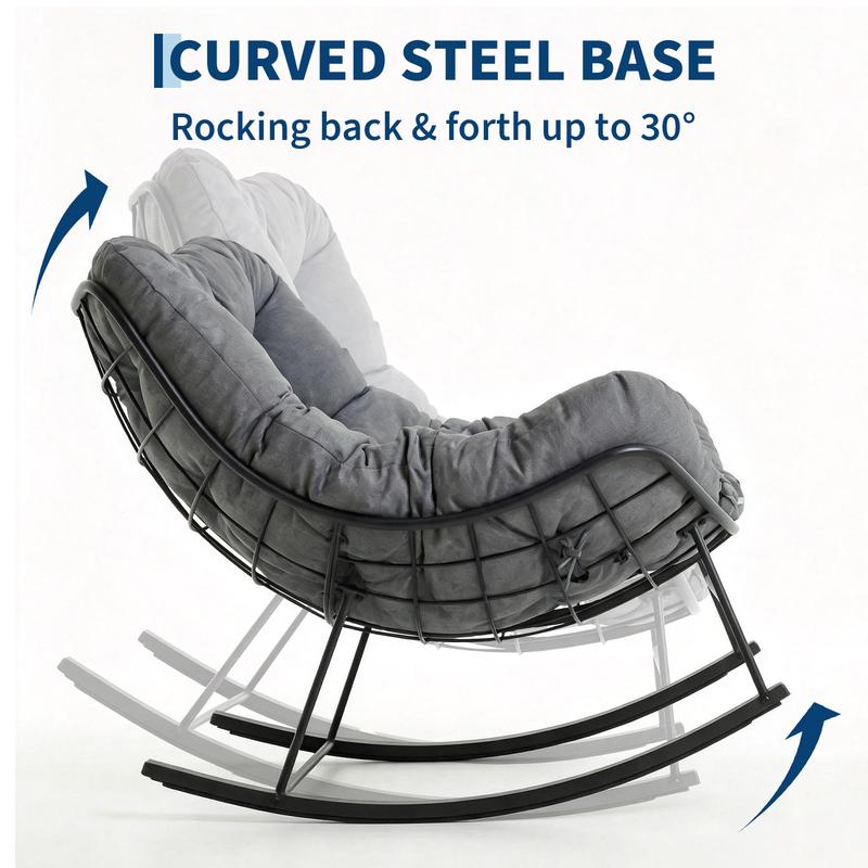Mecedora Papasan extragrande Garvee, tumbona de ratán para exteriores con estructura metálica resistente, mecedora para interiores y exteriores, ideal para balcón, patio trasero, porche y dormitorio.