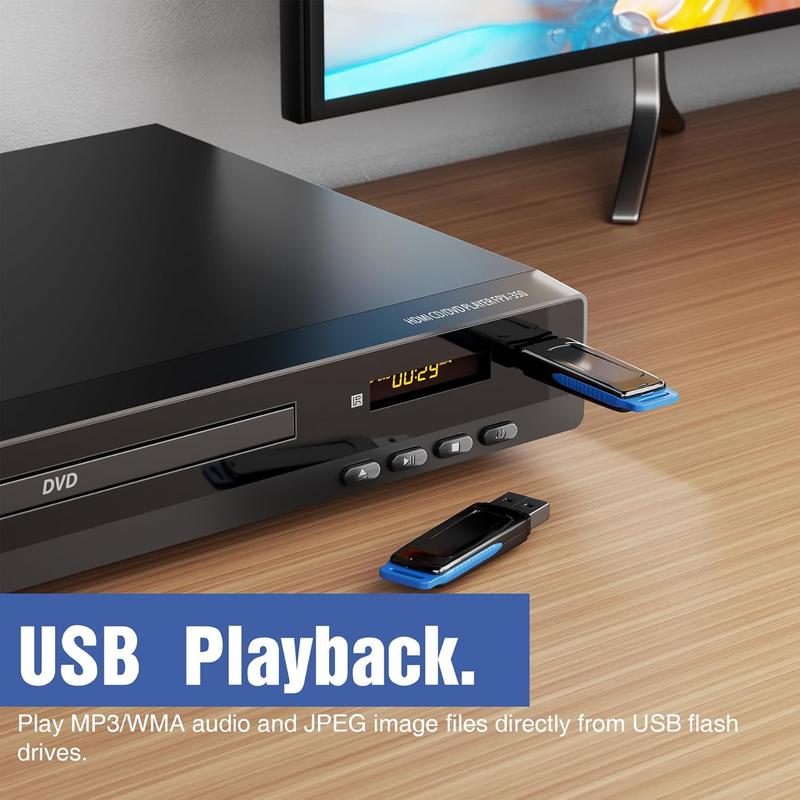 Reproductor multimedia de DVD delgado, reproductor de video HD 1080p, conexión a TV, multirregión, compatible con CD domésticos, soporte de audio digital, puerto USB, control remoto, carcasa resistente, antichoque, plug-and-play, función de presentación d