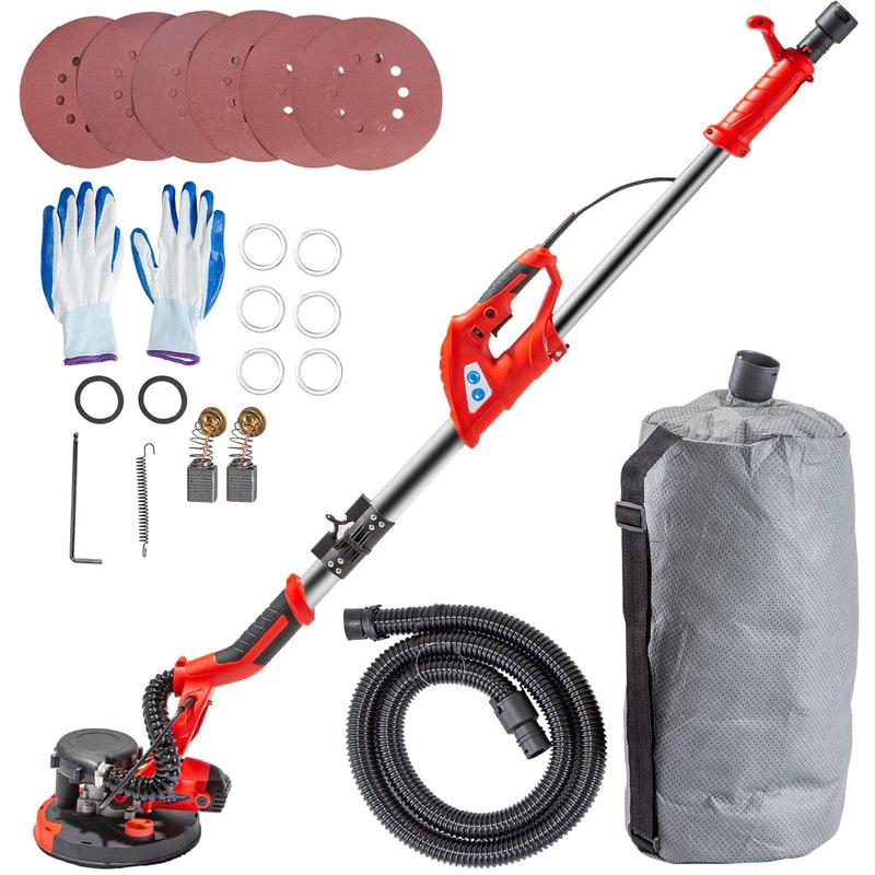 Lijadora de paneles de yeso VEVOR - Pulidora de hardware de alta potencia de 850 W con selector de velocidad de 6 niveles, diseño plegable, mango telescópico, tira de luz LED, bolsa de vacío y guantes, herramienta eléctrica de alta resistencia.