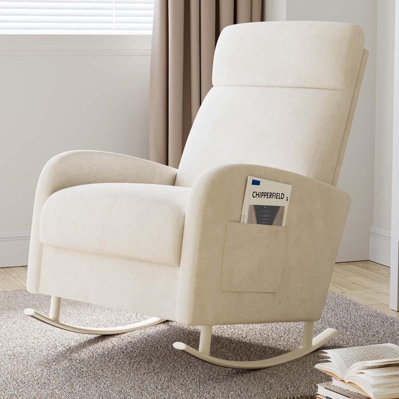 Mecedora HIPIHOM para bebé, sillón reclinable ergonómico con tapicería de tela blanca suave. Perfecta para la sala de estar, la oficina en casa, momentos de lectura y para calmar a los bebés.