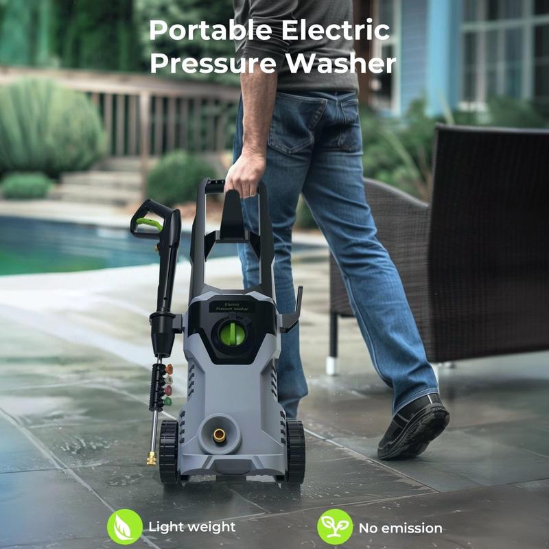 Hidrolavadora, 4200 PSI máx., 2.6 GPM, con 4 boquillas, eléctrica, para limpieza de patios, piscinas, lavado de autos y cercas. Cable de 7 m y manguera de 7 m.