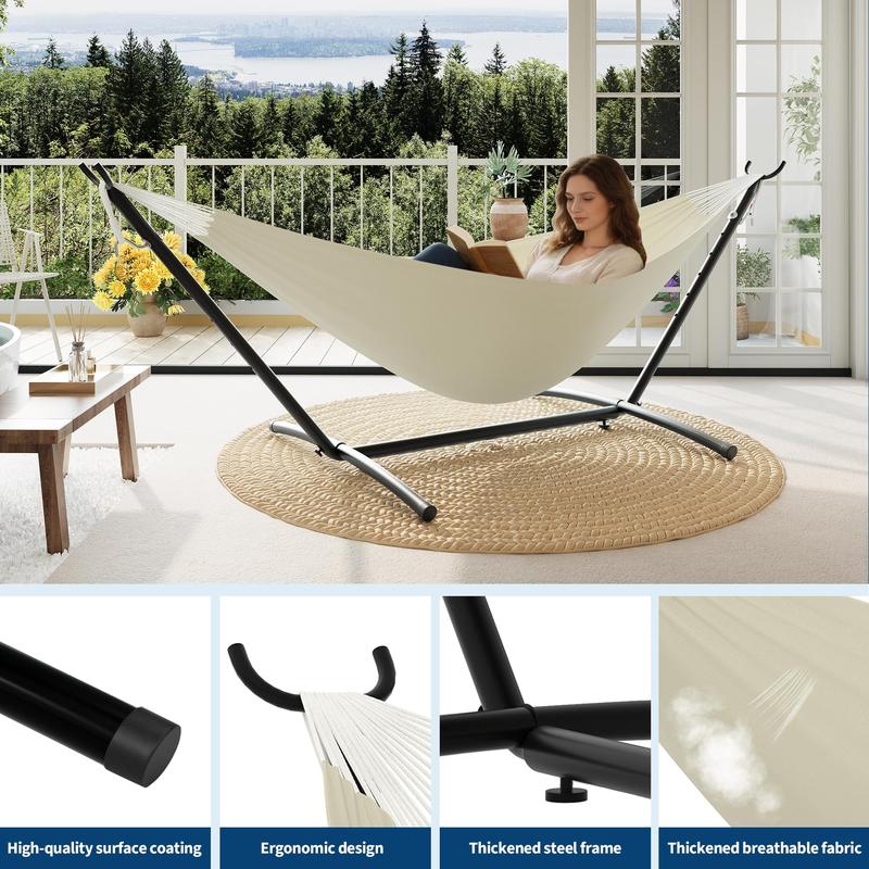 Hamaca portátil para 2 personas con soporte – Acero resistente, ahorra espacio para exteriores/patio, capacidad de 204 kg, bolsa de transporte