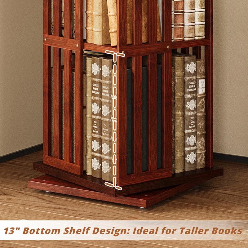 Estantería giratoria de 360° con cajones IRONCK de 60" y 5 niveles de madera de bambú, estantes ergonómicos ajustables, estante de almacenamiento giratorio para sala de estar y dormitorio.