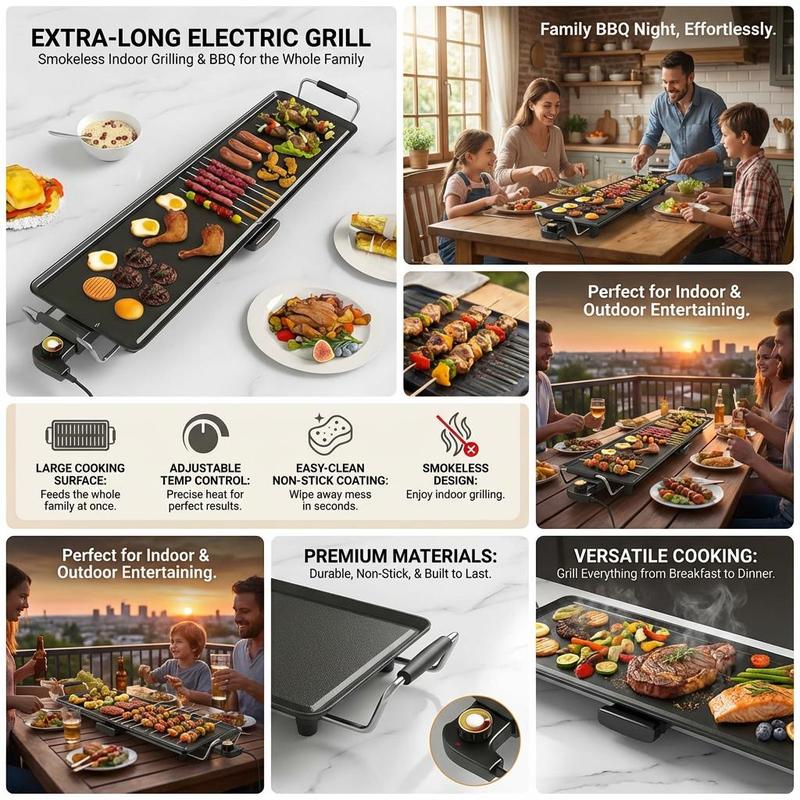 Plancha eléctrica Teppanyaki de 91 cm (36 pulgadas), parrilla para barbacoa de sobremesa con superficie antiadherente y ajuste de temperatura regulable.
