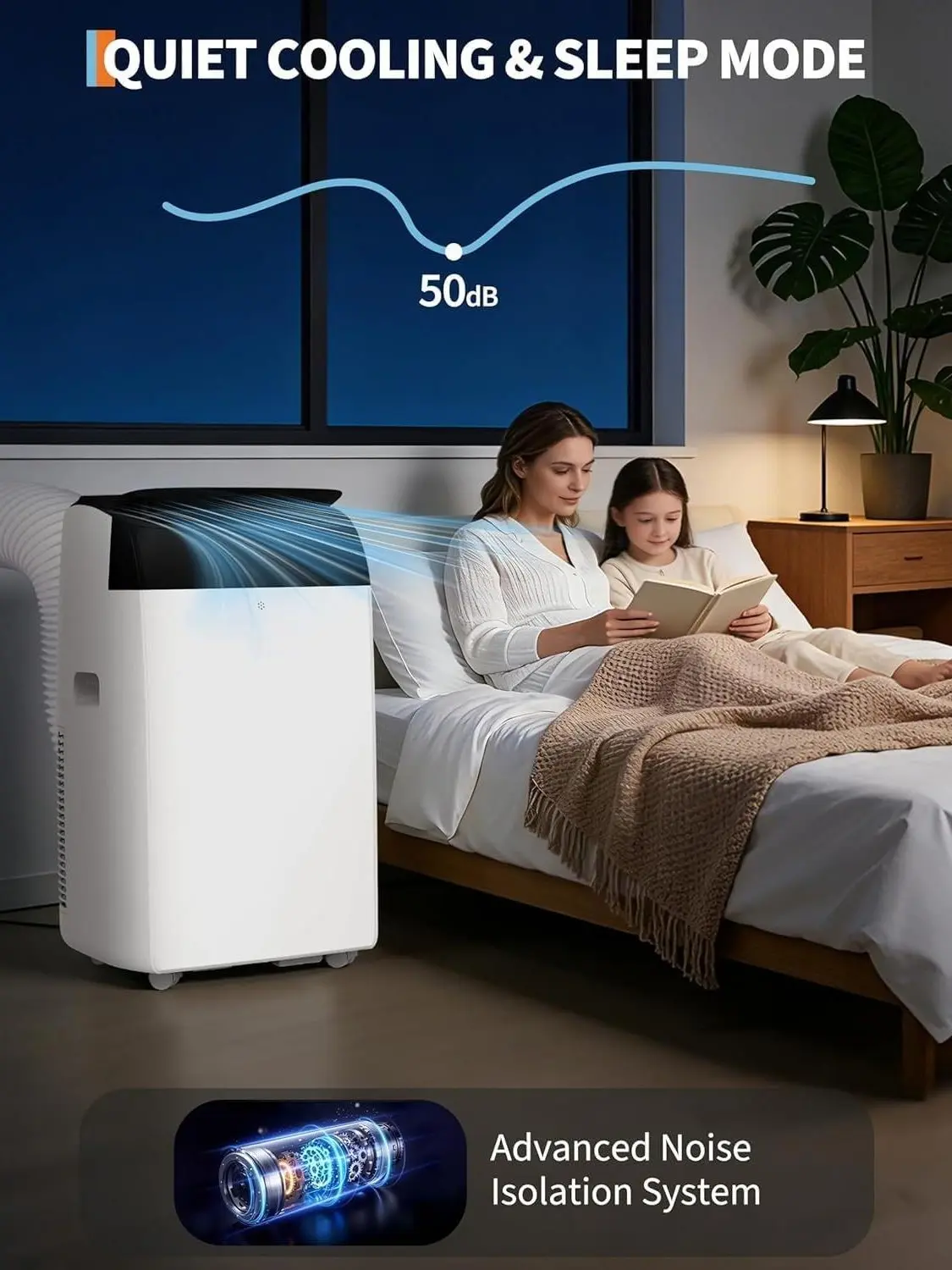 Aire acondicionado portátil de 14 000 BTU con control remoto y temporizador